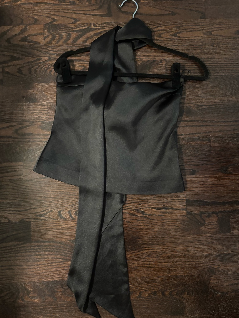 Zara Women’s Black Satin Halter Top with Long Tie
